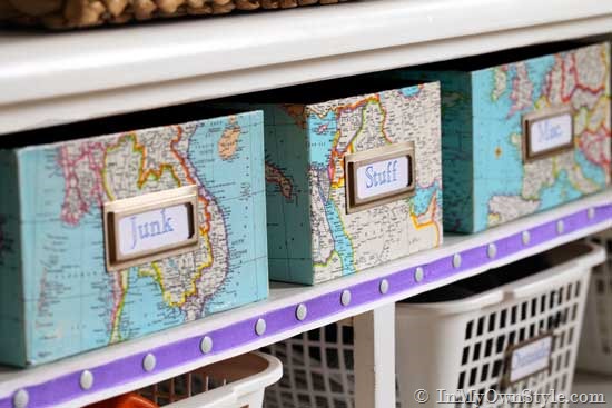 map-covered-shelf-organizing-boxes