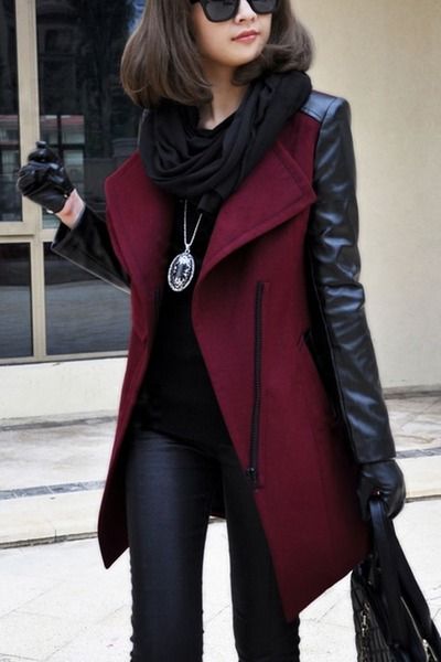 jacket coat winter pleather sleeves